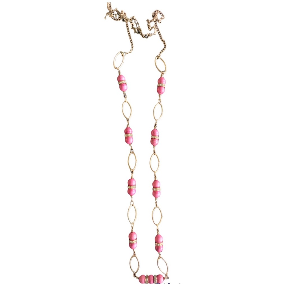 Gold, pink beaded necklace